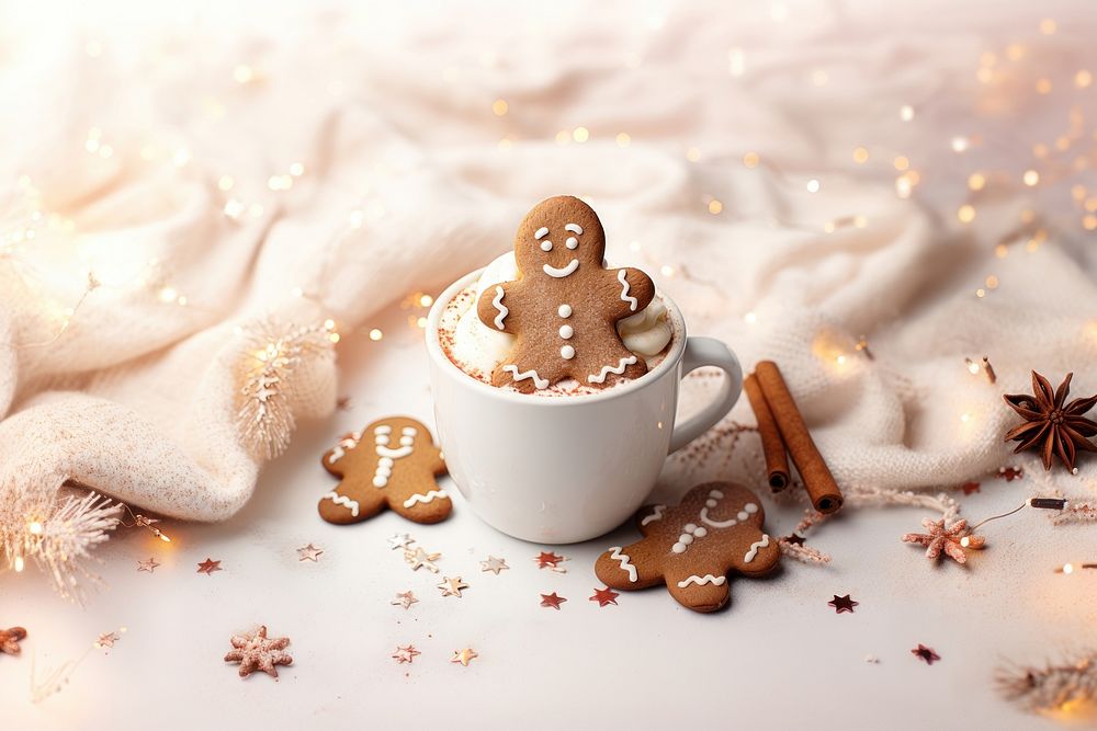 Gingerbread dessert cookie coffee. AI generated Image by rawpixel.