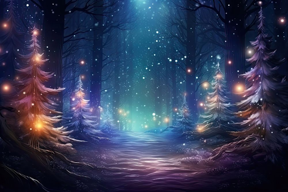 Magical forest christmas outdoors glowing. Free Photo Illustration