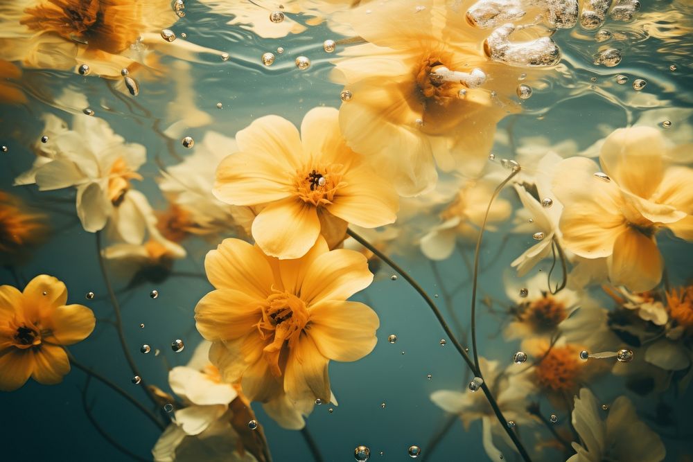 Yellow flowers underwater outdoors blossom. AI generated Image by rawpixel.