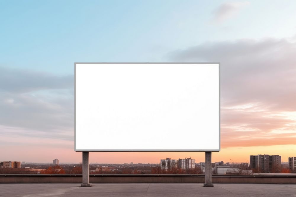 Minimal white billboard mock-up sunset sky advertisement. AI generated Image by rawpixel.