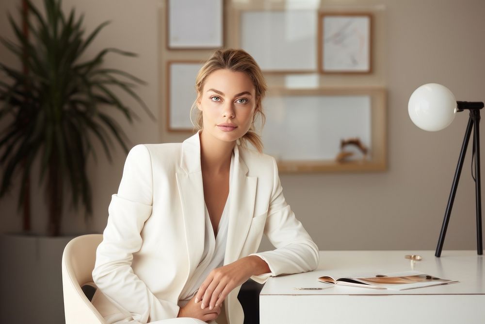 Business woman sitting portrait chair. AI generated Image by rawpixel.