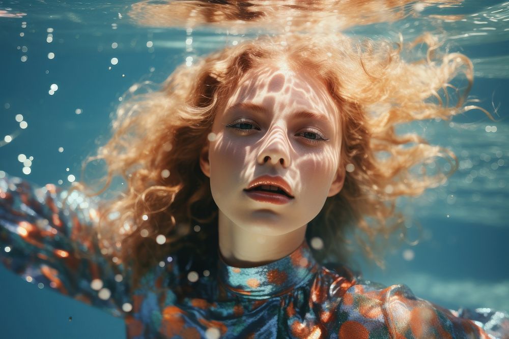 Glitter underwater swimming portrait. AI generated Image by rawpixel.