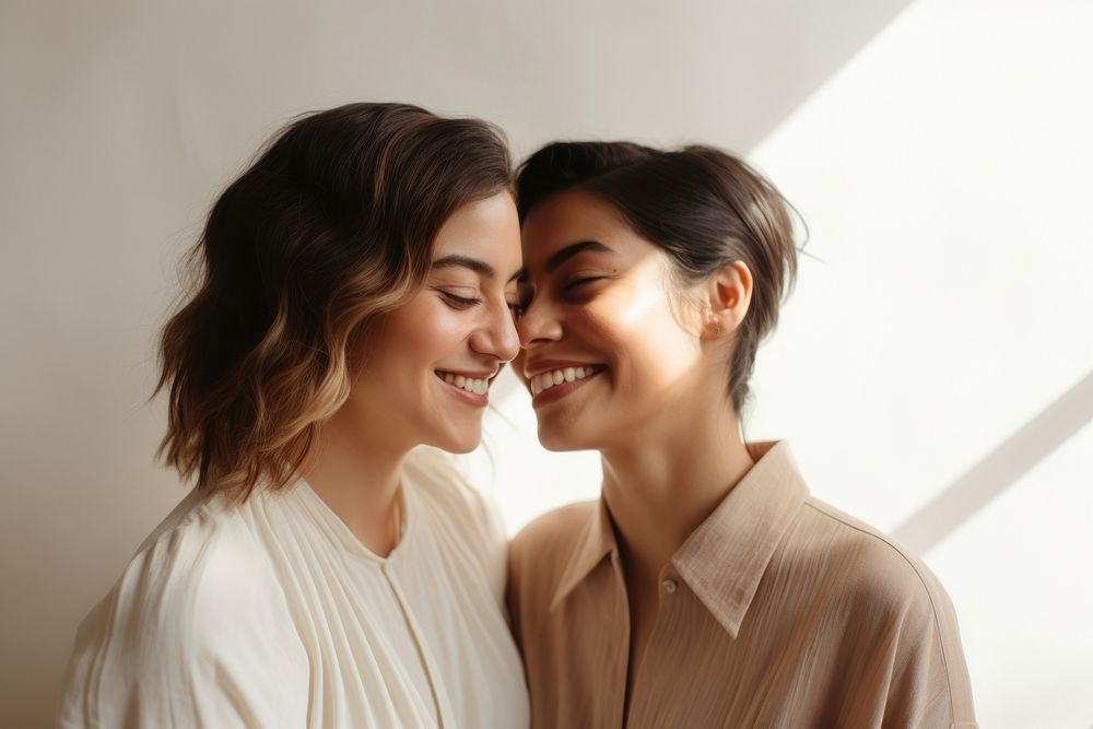 Diverse female couple laughing smile adult. AI generated Image by rawpixel.