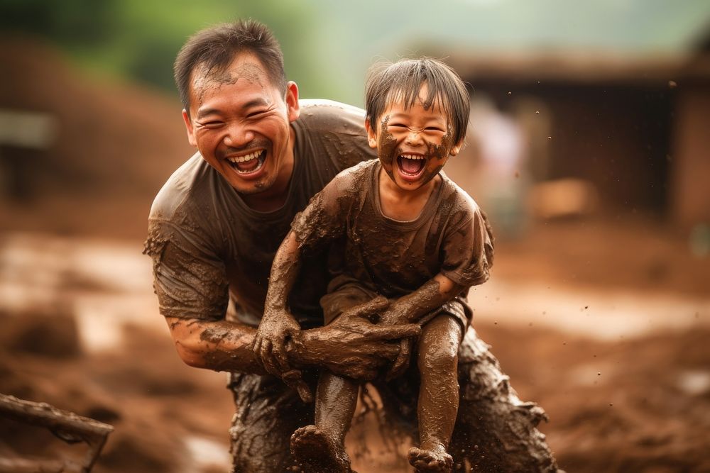 Play mud smile laughing child. AI generated Image by rawpixel.