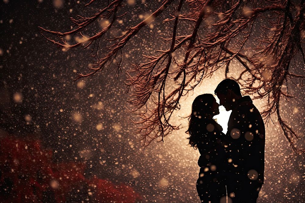 Tree snow kissing branch. AI generated Image by rawpixel.
