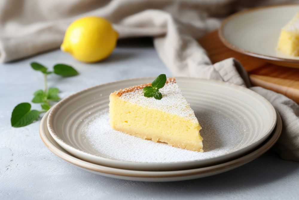 Lemon Cake plate cheesecake dessert. AI generated Image by rawpixel.