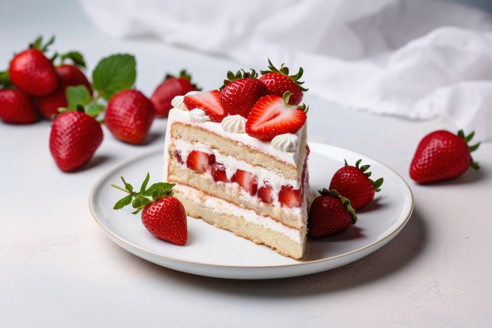 Strawberry cake strawberry plate dessert. AI generated Image by rawpixel.