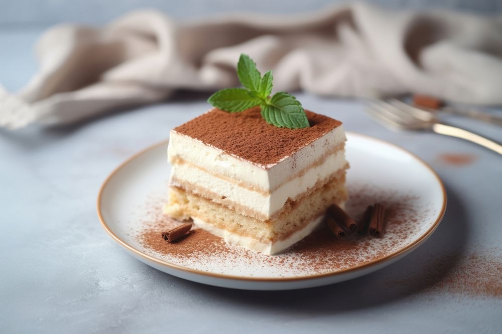 Tiramisu Cake plate tiramisu dessert. AI generated Image by rawpixel.