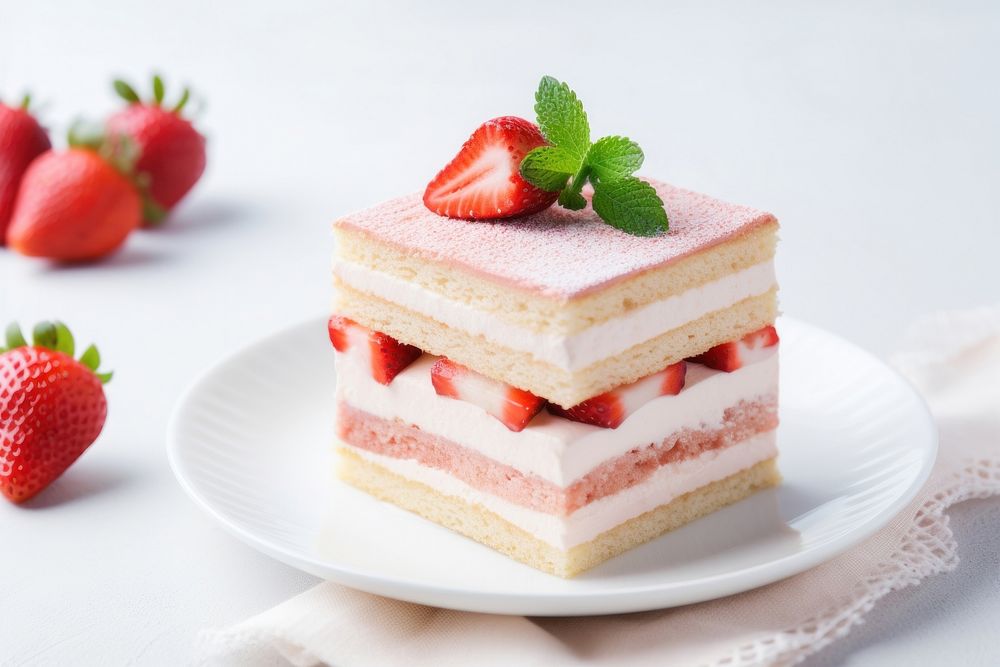 Japanese Strawberry Sponge Cake strawberry cake dessert. AI generated Image by rawpixel.