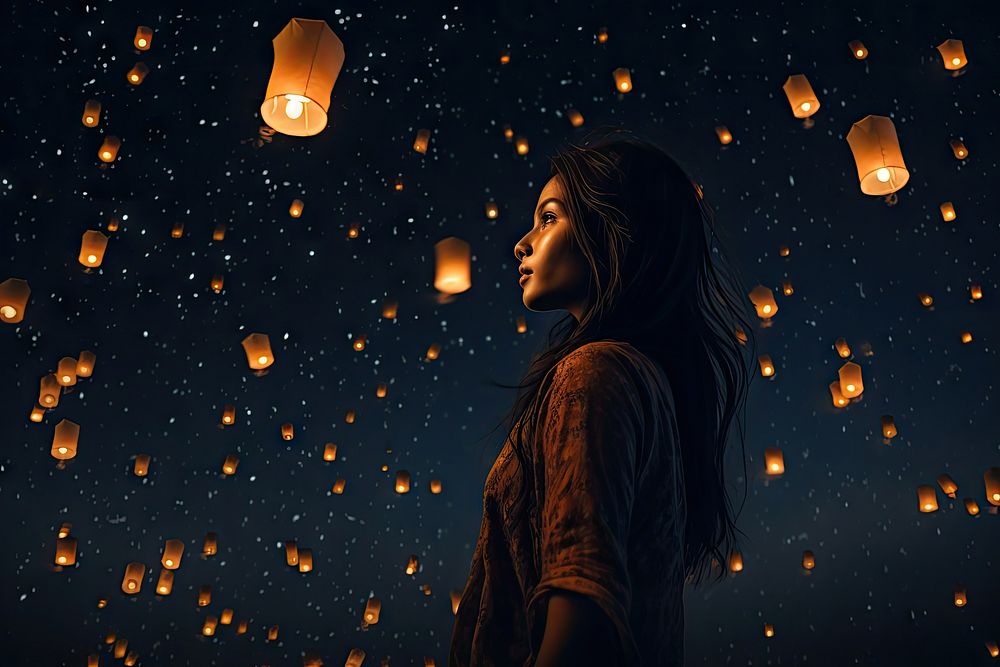 Thai woman lantern lighting festival. AI generated Image by rawpixel.