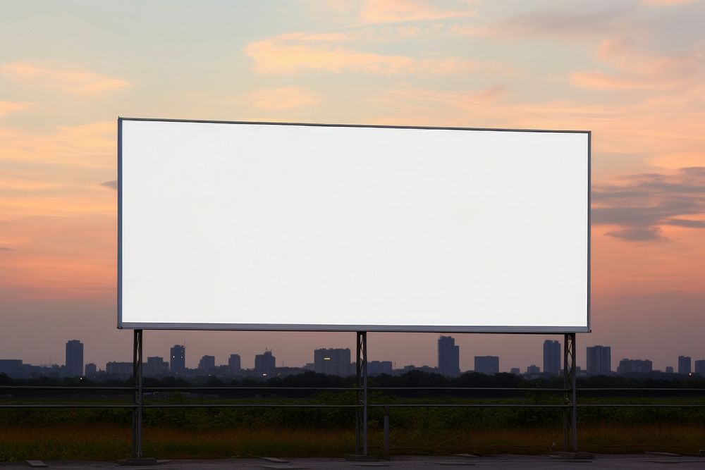 White billboard mock up sunset sky advertisement. AI generated Image by rawpixel.