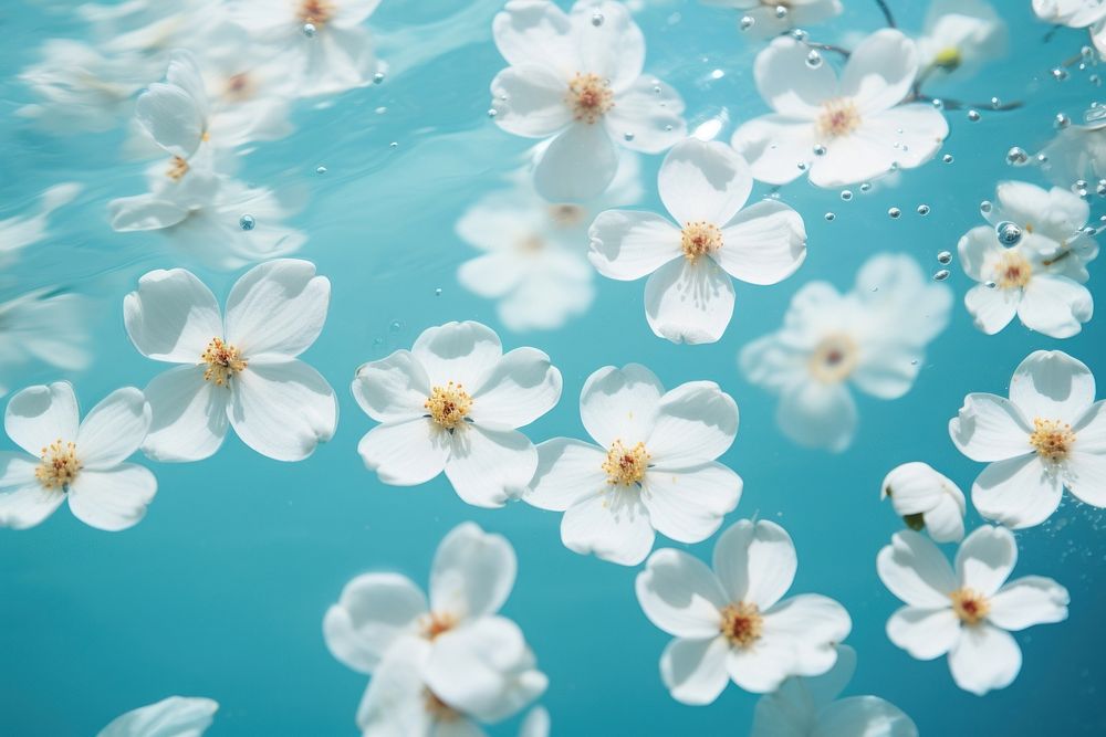 White flowers backgrounds underwater outdoors. AI generated Image by rawpixel.