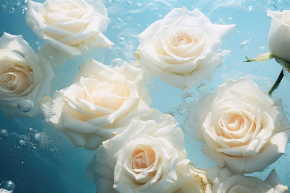 White roses backgrounds underwater flower. AI generated Image by rawpixel.