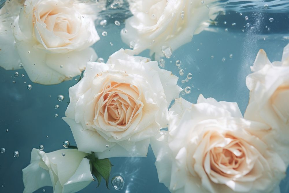 White roses underwater flower petal. AI generated Image by rawpixel.