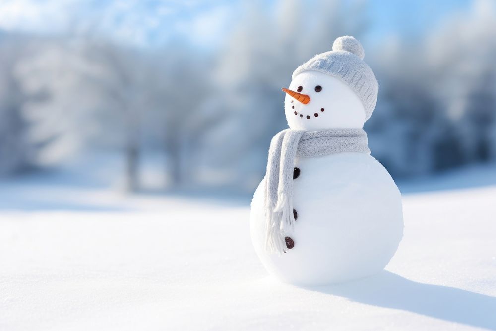 A white snowman outdoors winter nature. AI generated Image by rawpixel.