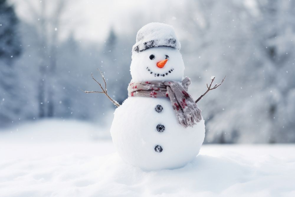 A white snowman outdoors winter nature. AI generated Image by rawpixel.
