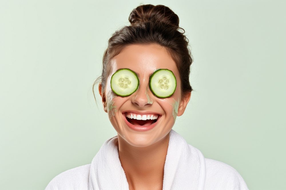 Woman portrait cucumber smile. AI generated Image by rawpixel.