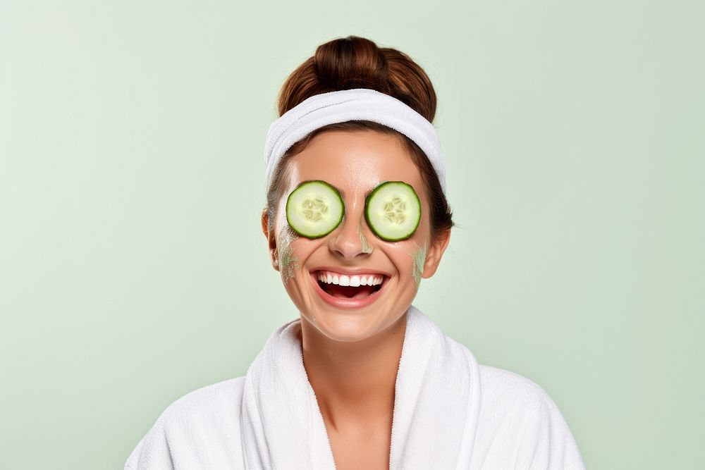 Woman portrait smile cucumber. AI generated Image by rawpixel.
