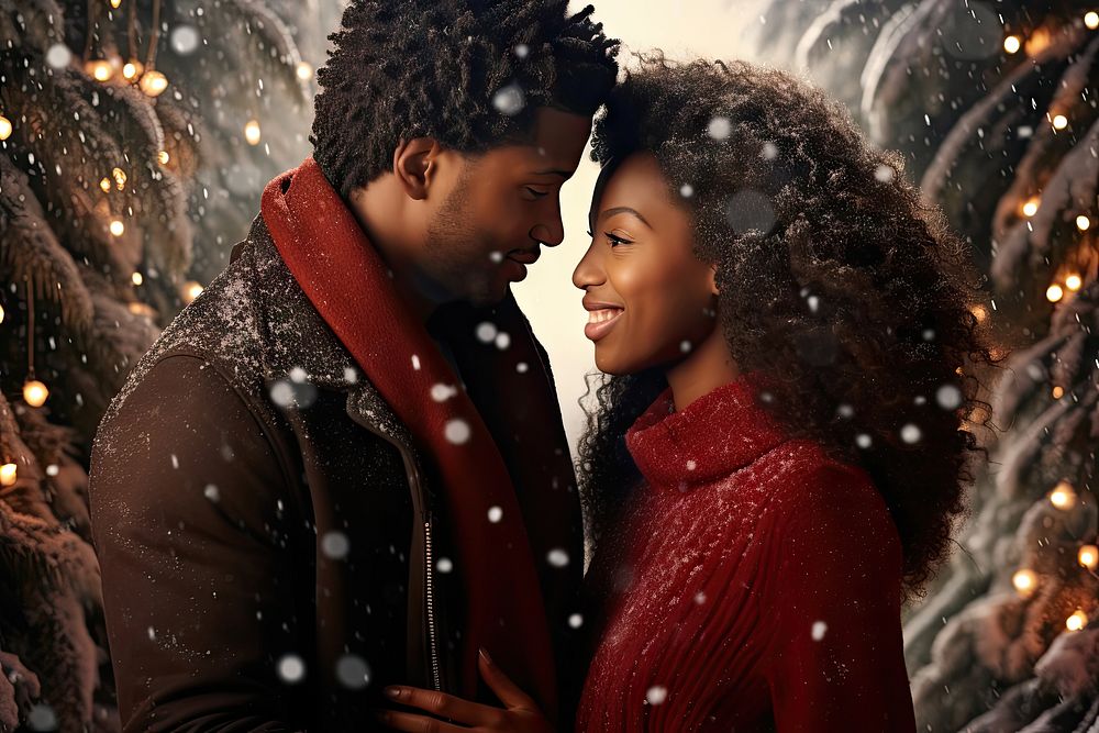 Christmas adult snow affectionate. AI generated Image by rawpixel.