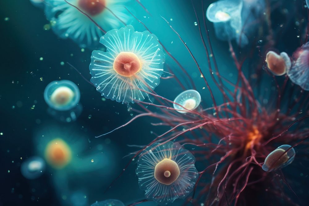 Bacteria underwater jellyfish invertebrate. AI generated Image by rawpixel.