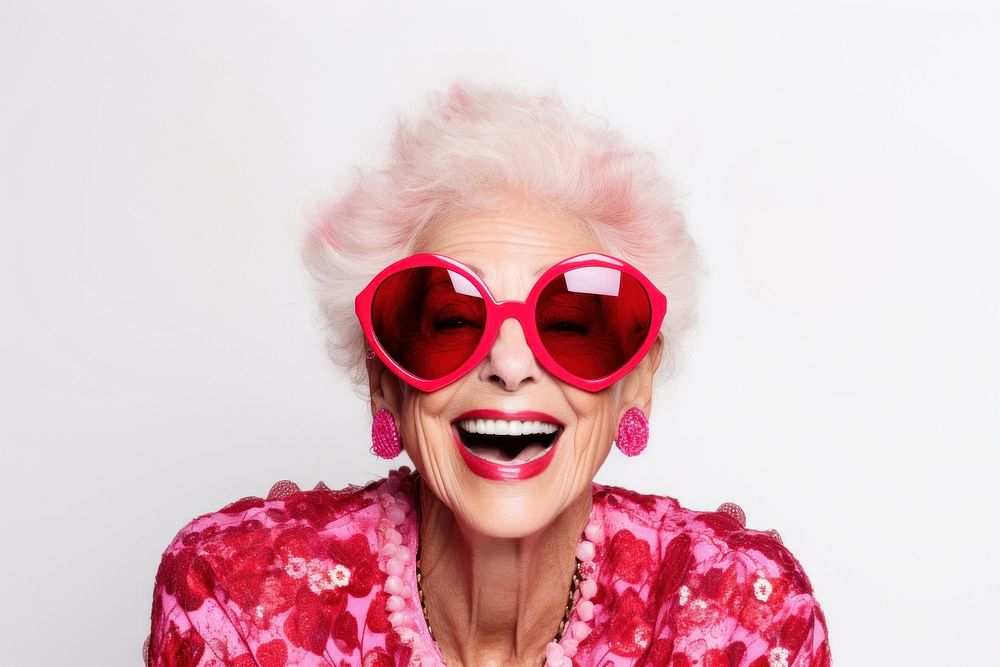 Chic senior woman sunglasses portrait laughing. AI generated Image by rawpixel.