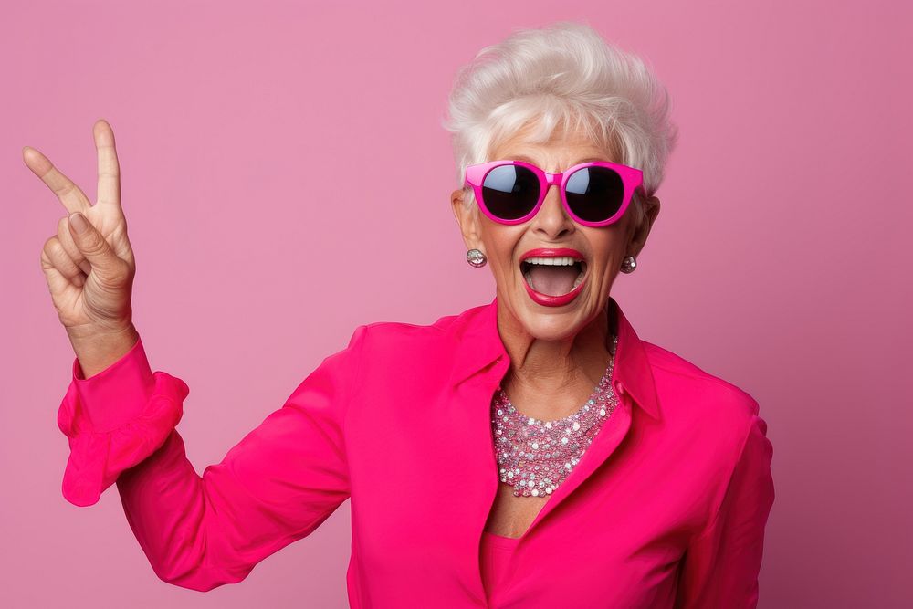 Chic senior woman portrait sunglasses laughing. AI generated Image by rawpixel.
