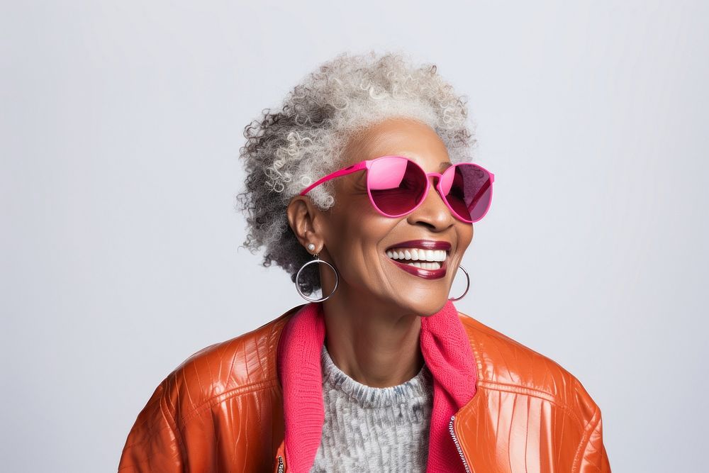 Senior african american woman portrait sunglasses laughing. AI generated Image by rawpixel.