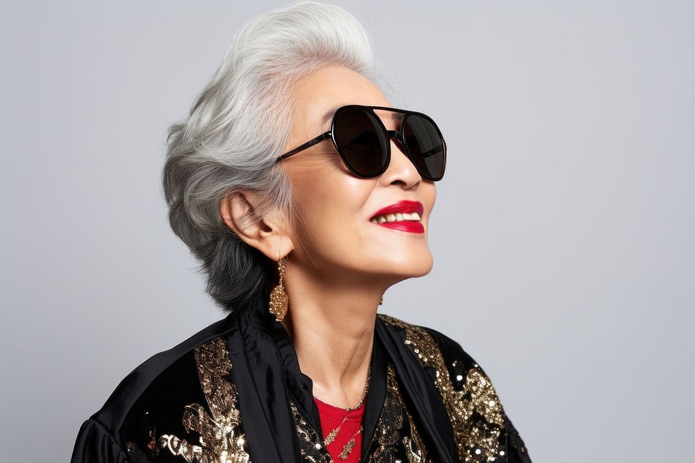 Senior asian woman sunglasses portrait lipstick. AI generated Image by rawpixel.