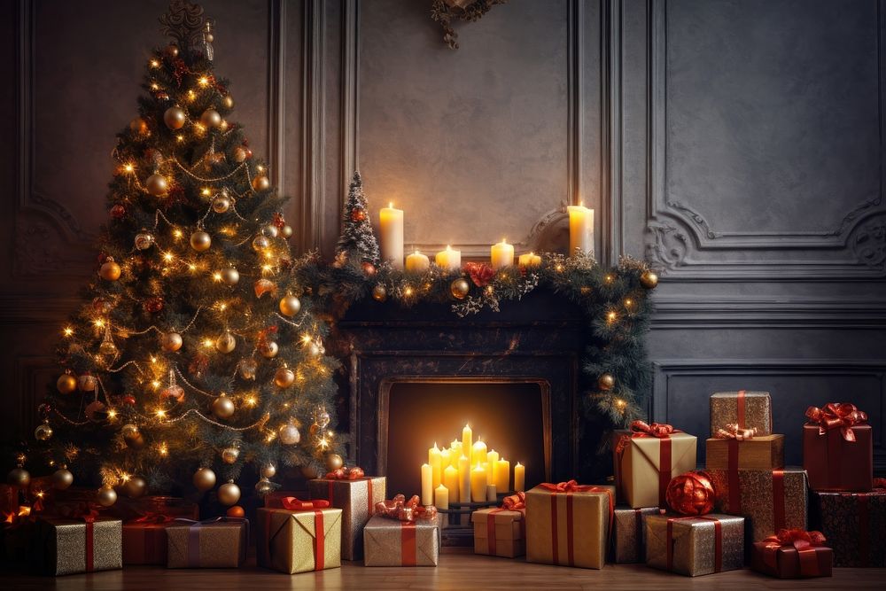 Christmas tree christmas fireplace candle. AI generated Image by rawpixel.
