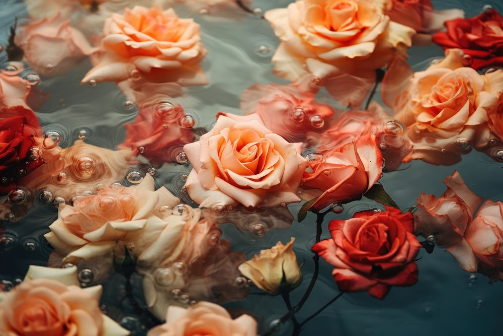 Roses underwater flower petal. AI generated Image by rawpixel.
