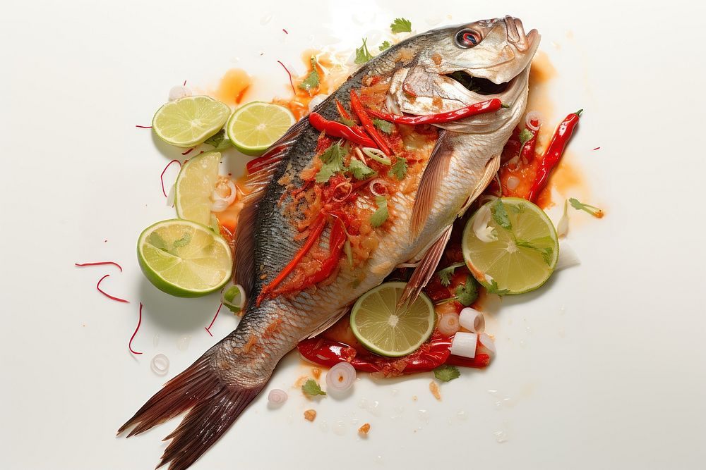 Steamed fish seafood animal fruit. AI generated Image by rawpixel.