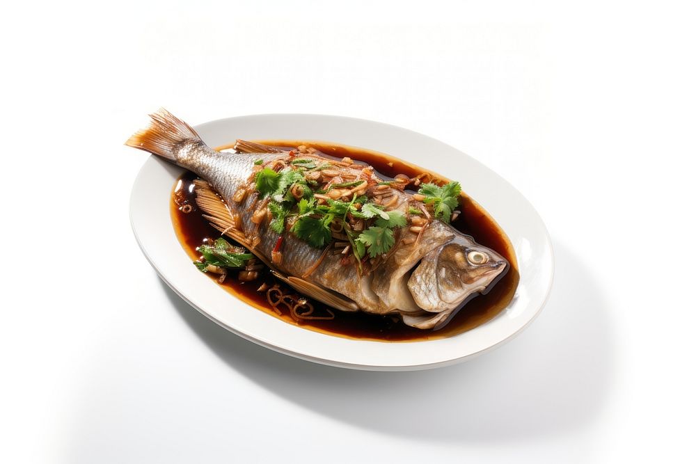 Steamed fish plate food meal. AI generated Image by rawpixel.