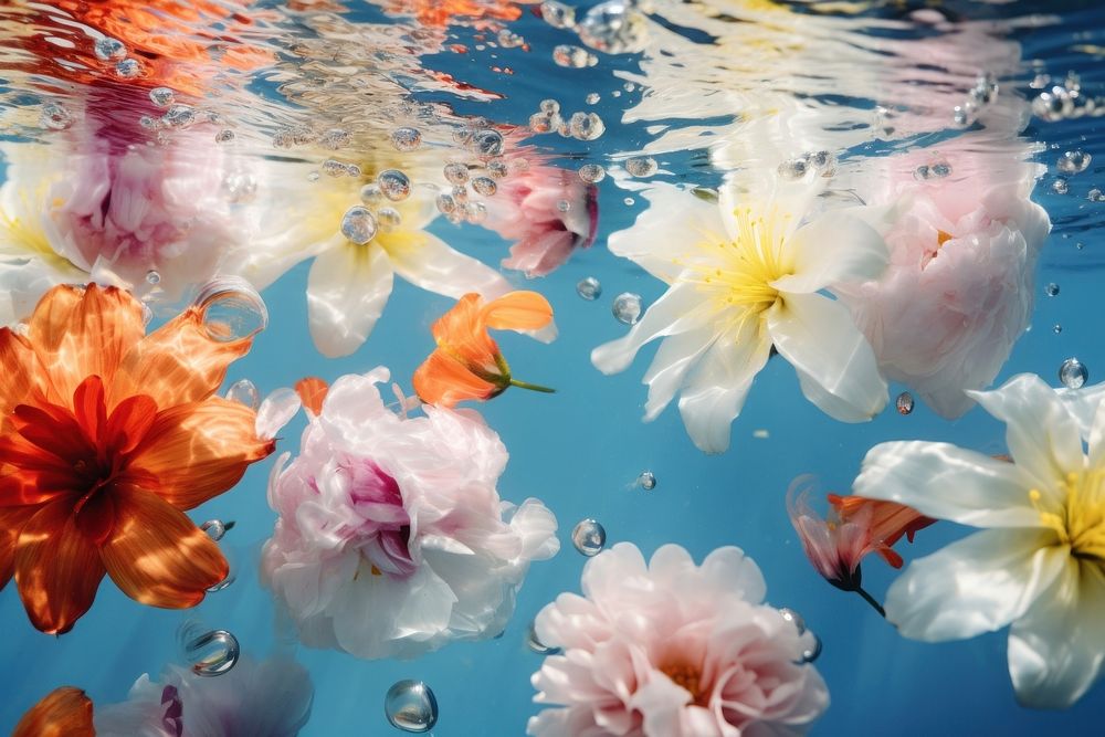 Summer flowers underwater outdoors blossom. AI generated Image by rawpixel.
