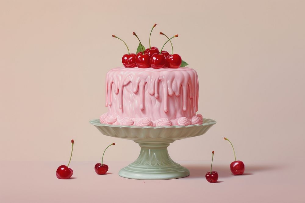 Pink cake dessert cherry fruit. AI generated Image by rawpixel.