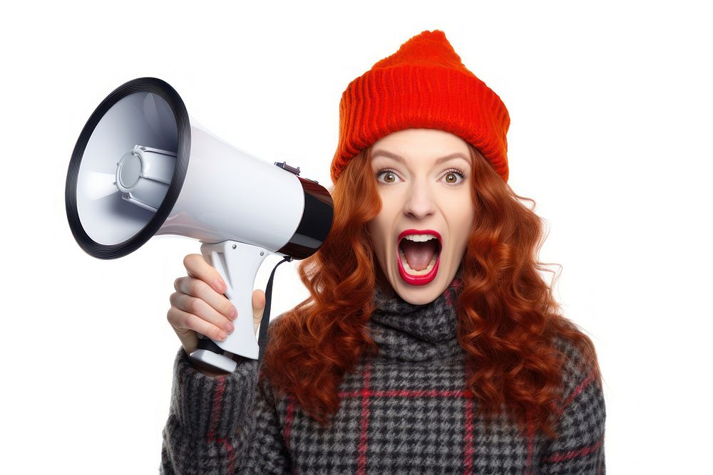 Red-haired woman shouting photo white background. AI generated Image by rawpixel.