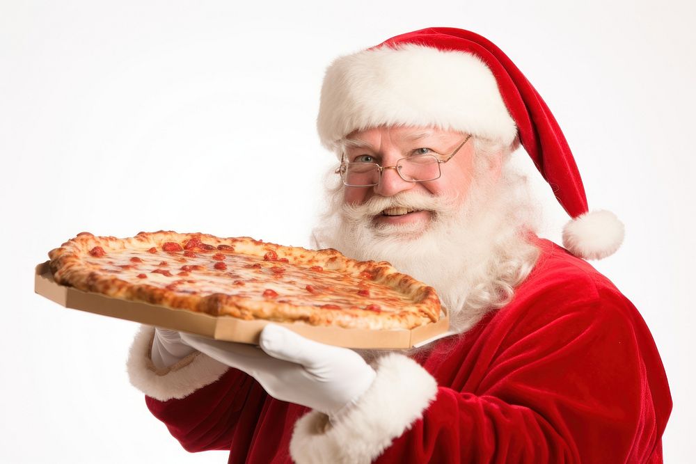 Santa holding pizza christmas adult food. AI generated Image by rawpixel.