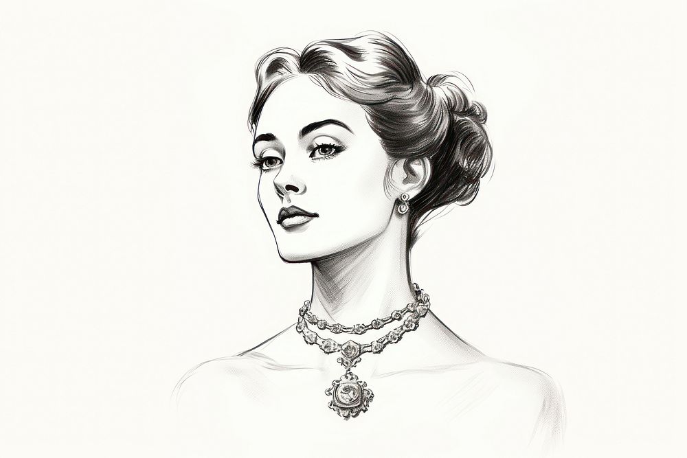 Victorian necklace jewelry drawing sketch. AI generated Image by rawpixel.