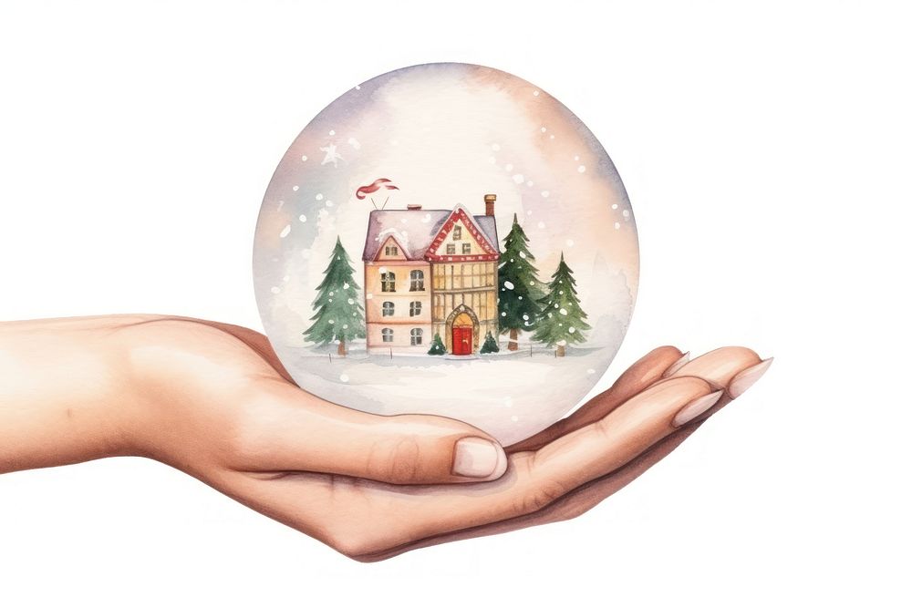 Hand holding snow globe christmas finger architecture. AI generated Image by rawpixel.