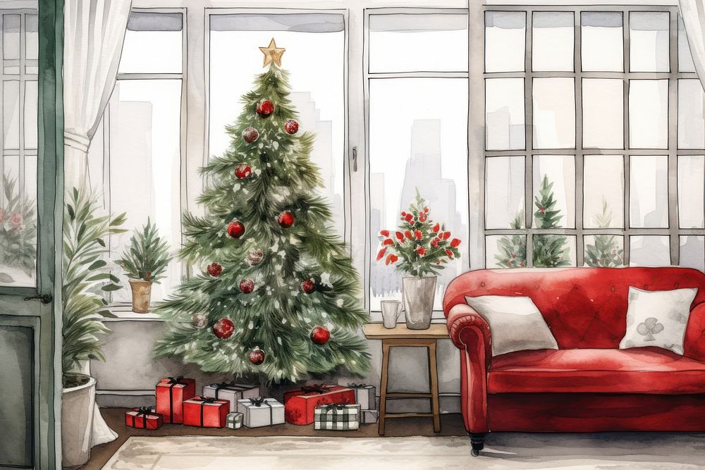 Christmas home furniture plant anticipation. AI generated Image by rawpixel.