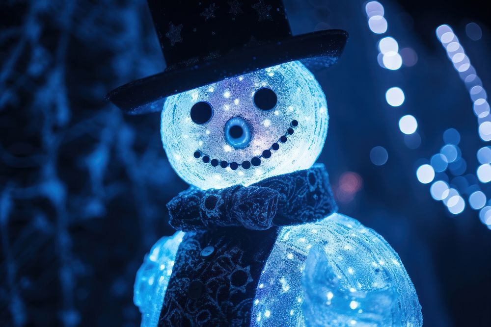 Winter snowman outdoors night blue. AI generated Image by rawpixel.