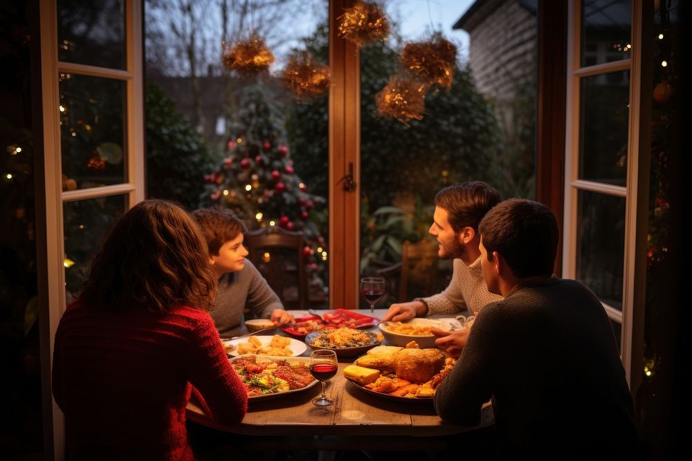 Christmas celebration window family. AI generated Image by rawpixel.