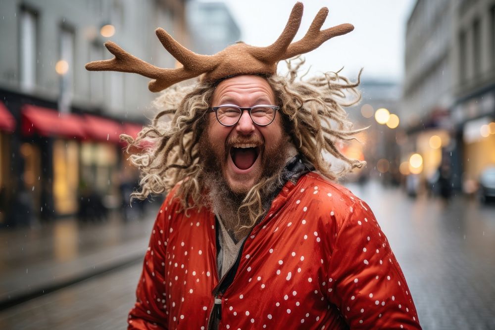 Reindeer laughing shouting glasses. AI generated Image by rawpixel.