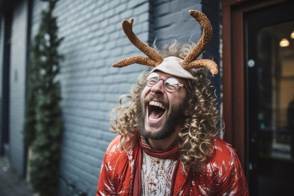 Reindeer laughing shouting adult. AI generated Image by rawpixel.