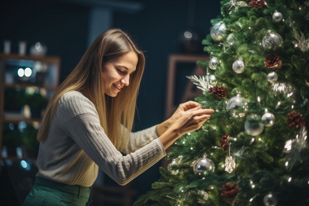 Christmas tree adult woman anticipation. AI generated Image by rawpixel.