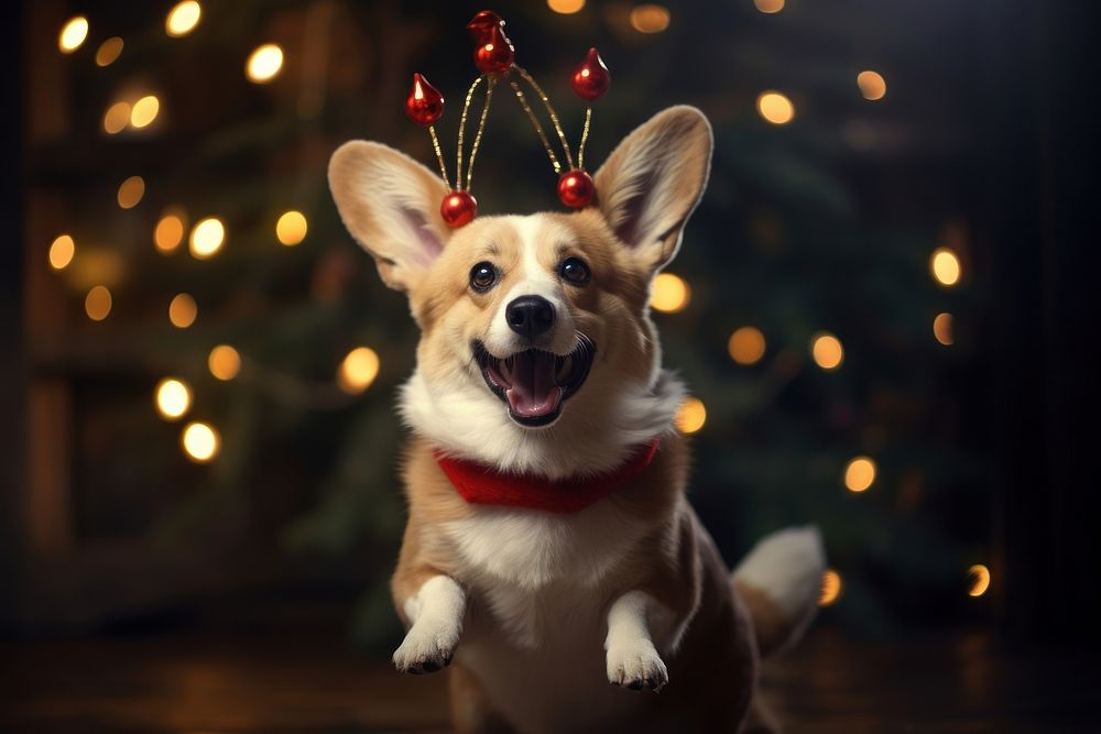 Happy Corgi dog decoration christmas. 