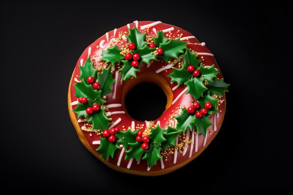 Christmas wreath donut dessert food cake. AI generated Image by rawpixel.