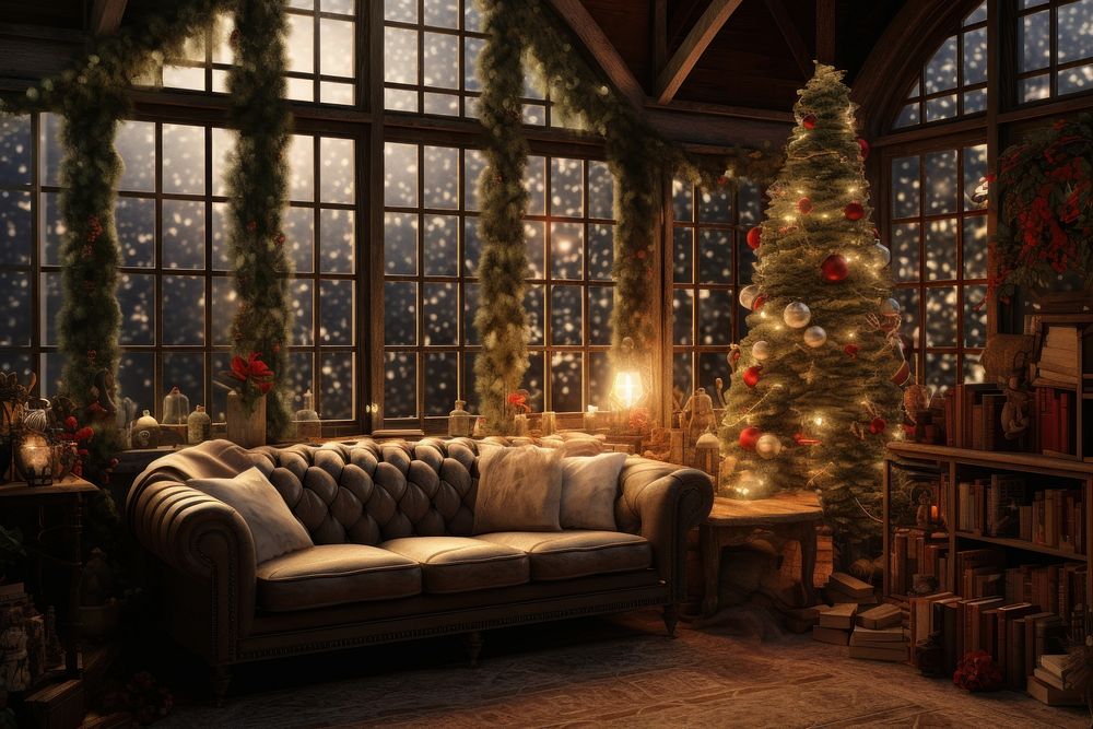 Aesthetic Christmas living room christmas architecture furniture. AI generated Image by rawpixel.