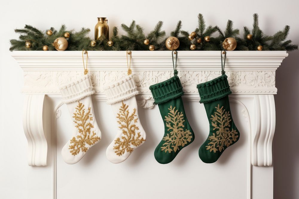 Christmas fireplace stocking gift. AI generated Image by rawpixel.