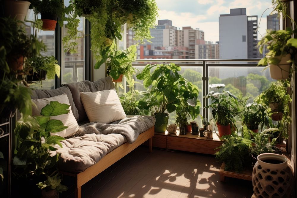 Aesthetic balcony garden architecture furniture | Free Photo - rawpixel