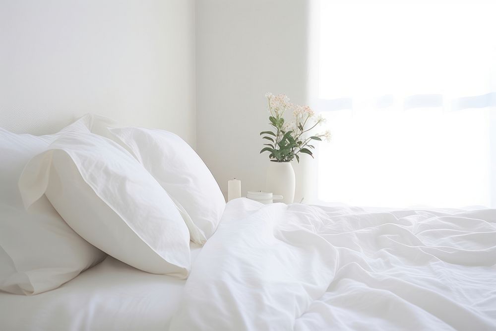 Aesthetic bedroom furniture pillow flower. AI generated Image by rawpixel.